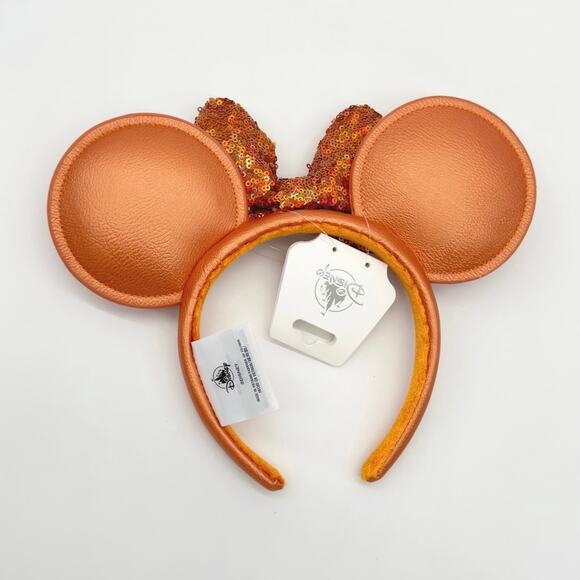 Disney Parks Sequined Peach Punch Minnie Ears Headband w/ Sequin Bow NEW - Picture 3 of 3